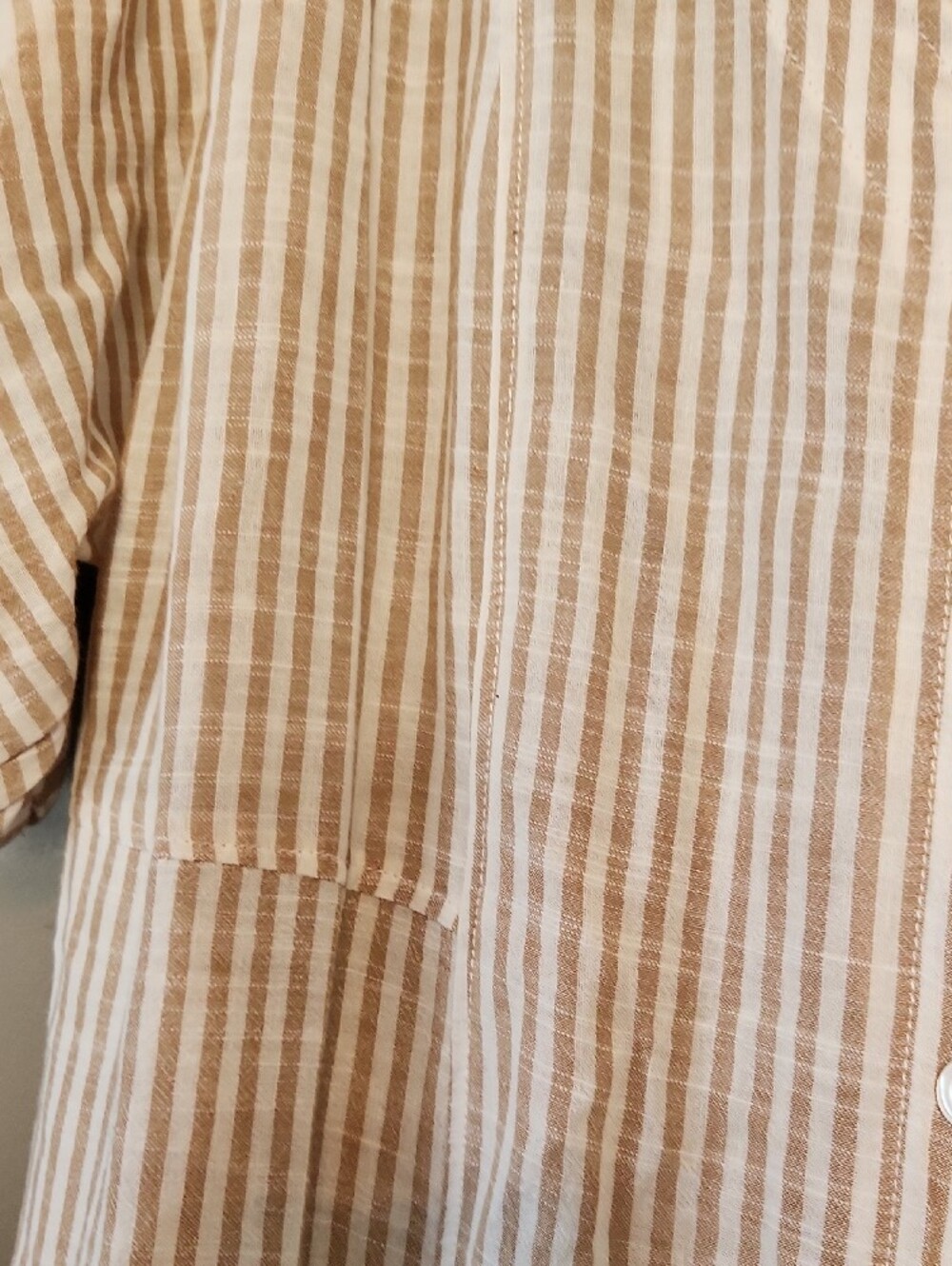 Max Studio Striped V-Neck Button-Front Dress in Beige and White - Picture 5 of 6